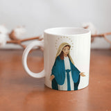 Collection of  beautiful ceramic sublimation children's mugs with Catholic prints to remind us of our faith and to encourage us to pray daily. Dishwasher proof.