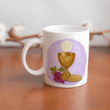 Collection of  beautiful  First Communion ceramic sublimation children's mugs with Catholic prints to remind us of our faith and to encourage us to pray daily. Dishwasher proof.