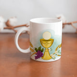 Collection of  beautiful  First Communion ceramic sublimation children's mugs with Catholic prints to remind us of our faith and to encourage us to pray daily. Dishwasher proof.