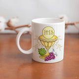 Collection of  beautiful  First Communion ceramic sublimation children's mugs with Catholic prints to remind us of our faith and to encourage us to pray daily. Dishwasher proof.