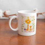 Collection of  beautiful  First Communion ceramic sublimation children's mugs with Catholic prints to remind us of our faith and to encourage us to pray daily. Dishwasher proof.
