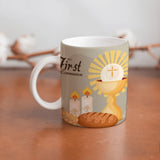 Collection of  beautiful  First Communion ceramic sublimation children's mugs with Catholic prints to remind us of our faith and to encourage us to pray daily. Dishwasher proof.