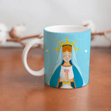 Collection of beautiful ceramic sublimation children's mugs with Catholic prints to remind us of our faith and to encourage us to pray daily. Dishwasher proof.