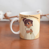Collection of beautiful First Communion ceramic sublimation children's mugs with Catholic prints to remind us of our faith and to encourage us to pray daily. Dishwasher proof.