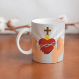 collection of beautiful ceramic sublimation children's mugs with Catholic prints to remind us of our faith and to encourage us to pray daily. Dishwasher proof.