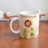 collection of beautiful ceramic sublimation children's mugs with Catholic prints to remind us of our faith and to encourage us to pray daily. Dishwasher proof.