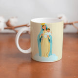 collection of beautiful ceramic sublimation children's mugs with Catholic prints to remind us of our faith and to encourage us to pray daily. Dishwasher proof.