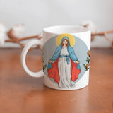 collection of beautiful ceramic sublimation children's mugs with Catholic prints to remind us of our faith and to encourage us to pray daily. Dishwasher proof.
