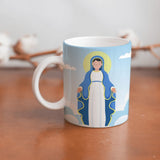 collection of beautiful ceramic sublimation children's mugs with Catholic prints to remind us of our faith and to encourage us to pray daily. Dishwasher proof.