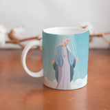 collection of beautiful ceramic sublimation children's mugs with Catholic prints to remind us of our faith and to encourage us to pray daily. Dishwasher proof.