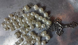 Beautiful one of a kind pearl and vintage silver wedding rosary with a stunning vintage silver ornate Pardon Crucifix. Kim Williams Patenôtrier Rosaries, The Village Artist, Proudly South African, handmade. Catholic Store South African.