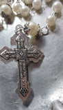 Beautiful one of a kind pearl and vintage silver wedding rosary with a stunning vintage silver ornate Pardon Crucifix. Kim Williams Patenôtrier Rosaries, The Village Artist, Proudly South African, handmade. Catholic Store South African.