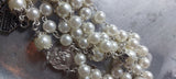 Beautiful one of a kind pearl and vintage silver wedding rosary with a stunning vintage silver ornate Pardon Crucifix. Kim Williams Patenôtrier Rosaries, The Village Artist, Proudly South African, handmade. Catholic Store South African.
