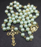 Mater Dolorosa Our Lady of Sorrows Loreta Crucifix vintage pearl rosary, the village artist, Kim Williams rosaries