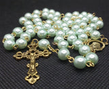 Mater Dolorosa Our Lady of Sorrows Loreta Crucifix vintage pearl rosary, the village artist, Kim Williams rosaries