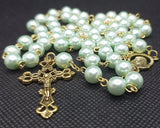 Mater Dolorosa Our Lady of Sorrows Loreta Crucifix vintage pearl rosary, the village artist, Kim Williams rosaries