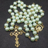 Mater Dolorosa Our Lady of Sorrows Loreta Crucifix vintage pearl rosary, the village artist, Kim Williams rosaries