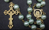 Mater Dolorosa Our Lady of Sorrows Loreta Crucifix vintage pearl rosary, the village artist, Kim Williams rosaries