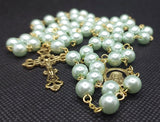 Mater Dolorosa Our Lady of Sorrows Loreta Crucifix vintage pearl rosary, the village artist, Kim Williams rosaries