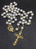Mater Dolorosa Our Lady of Sorrows Loreta Crucifix vintage pearl rosary, the village artist, Kim Williams rosaries