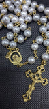 Mater Dolorosa Our Lady of Sorrows Loreta Crucifix vintage pearl rosary, the village artist, Kim Williams rosaries