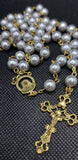 Mater Dolorosa Our Lady of Sorrows Loreta Crucifix vintage pearl rosary, the village artist, Kim Williams rosaries