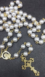Mater Dolorosa Our Lady of Sorrows Loreta Crucifix vintage pearl rosary, the village artist, Kim Williams rosaries