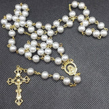 Mater Dolorosa Our Lady of Sorrows Loreta Crucifix vintage pearl rosary, the village artist, Kim Williams rosaries