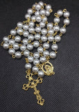 Mater Dolorosa Our Lady of Sorrows Loreta Crucifix vintage pearl rosary, the village artist, Kim Williams rosaries
