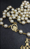 Mater Dolorosa Our Lady of Sorrows Loreta Crucifix vintage pearl rosary, the village artist, Kim Williams rosaries