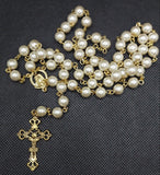 Mater Dolorosa Our Lady of Sorrows Loreta Crucifix vintage pearl rosary, the village artist, Kim Williams rosaries