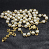 Mater Dolorosa Our Lady of Sorrows Loreta Crucifix vintage pearl rosary, the village artist, Kim Williams rosaries