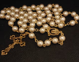 Mater Dolorosa Our Lady of Sorrows Loreta Crucifix vintage pearl rosary, the village artist, Kim Williams rosaries