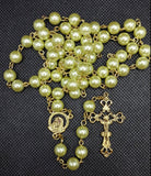 Mater Dolorosa Our Lady of Sorrows Loreta Crucifix vintage pearl rosary, the village artist, Kim Williams rosaries
