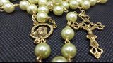 Mater Dolorosa Our Lady of Sorrows Loreta Crucifix vintage pearl rosary, the village artist, Kim Williams rosaries