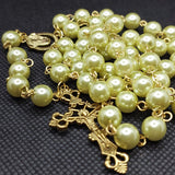 Mater Dolorosa Our Lady of Sorrows Loreta Crucifix vintage pearl rosary, the village artist, Kim Williams rosaries