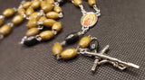 Beautiful natural wooden Guadalupe Rosary with a 4D Papal Crucifix. Kim Williams Rosaries. The Village Artist.