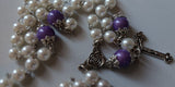 Beautifully detailed one of a kind pearl and lilac wedding Rosary with a vintage silver double sided Rose of Our Lady center piece and a detailed ornate Medjugorje crucifix. Kim Williams Patenôtrier Rosaries, The Village Artist, Proudly South African, handmade. Catholic Store South African.