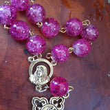 Catholic Rose Pink Glass Antique Gold Pocket Rosary