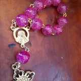 Catholic Rose Pink Glass Antique Gold Pocket Rosary