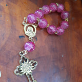 Catholic Rose Pink Glass Antique Gold Pocket Rosary