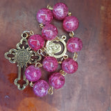 Catholic Rose Pink Glass Antique Gold Pocket Rosary