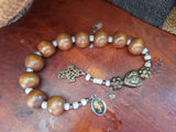 Catholic Vintage Wooden Ornate Brass Pocket Rosary