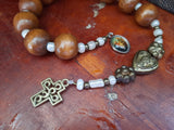 Catholic Vintage Wooden Ornate Brass Pocket Rosary
