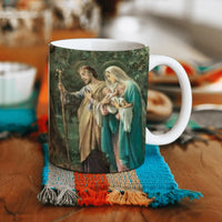 Collection of The Holy Family beautiful ceramic sublimation mugs with Catholic prints to remind us of our faith and to encourage us to pray daily. Dishwasher proof.