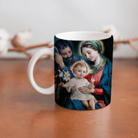 Collection of The Holy Family beautiful ceramic sublimation mugs with Catholic prints to remind us of our faith and to encourage us to pray daily. Dishwasher proof.