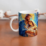 Collection of The Holy Family beautiful ceramic sublimation mugs with Catholic prints to remind us of our faith and to encourage us to pray daily. Dishwasher proof.