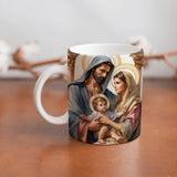 Collection of The Holy Family beautiful ceramic sublimation mugs with Catholic prints to remind us of our faith and to encourage us to pray daily. Dishwasher proof.