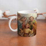 Collection of The Holy Family beautiful ceramic sublimation mugs with Catholic prints to remind us of our faith and to encourage us to pray daily. Dishwasher proof.