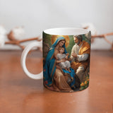 Collection of The Holy Family beautiful ceramic sublimation mugs with Catholic prints to remind us of our faith and to encourage us to pray daily. Dishwasher proof.